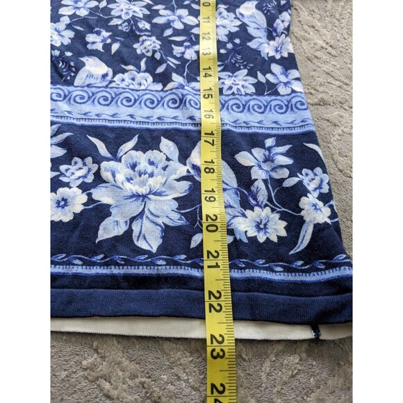 Talbots Sweater Women's sz P (XS) Petite India Ink Blue Bird Floral Toile Scoop - Picture 13 of 13